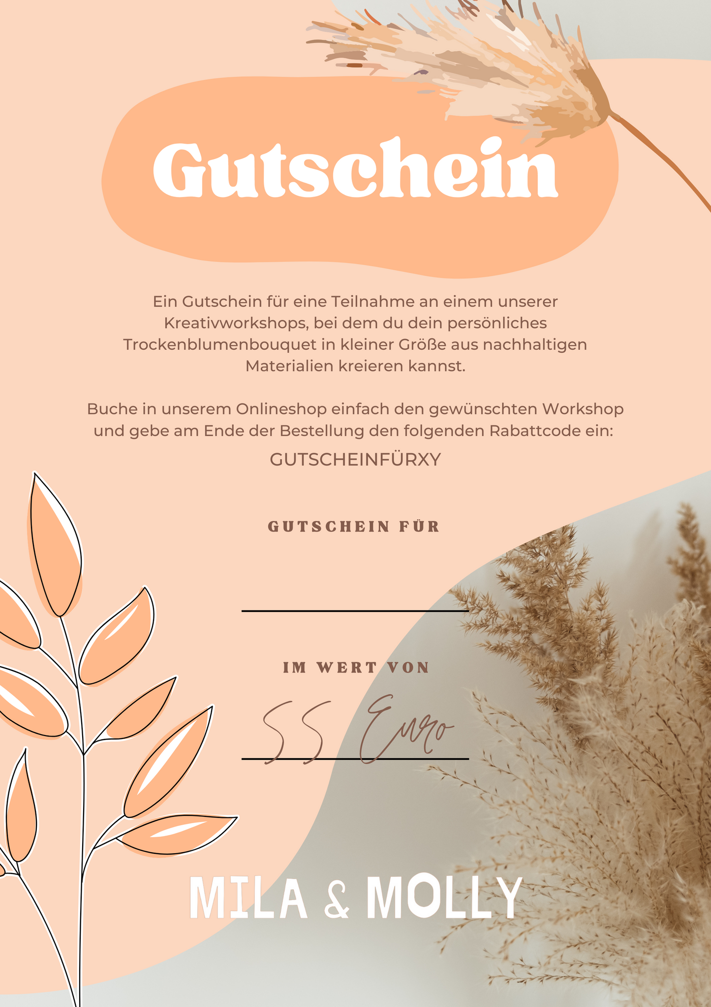 Personalisierter GUTSCHEIN - Trockenblumenbouquet Workshop