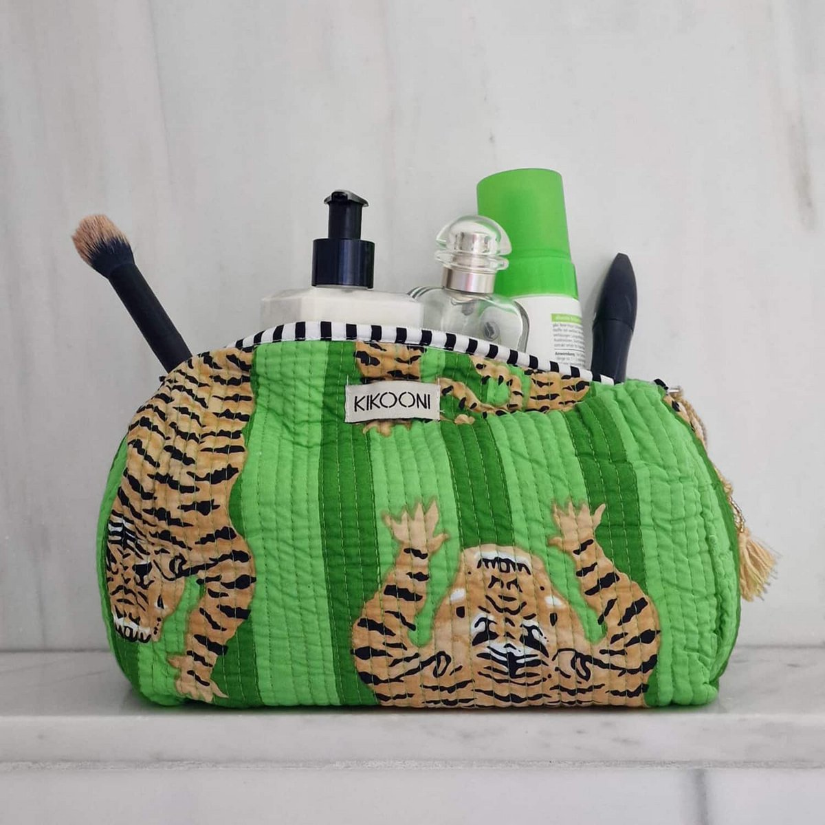 Handgemachte Kosmetiktasche: Poppy Tiger Green